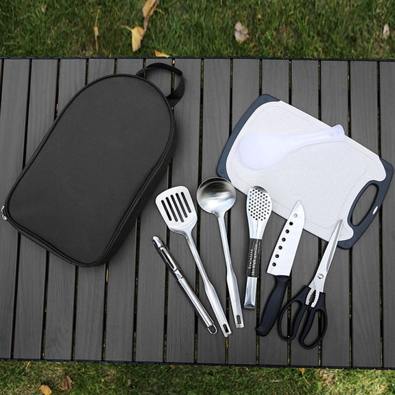 Camp Kitchen Cooking Utensil Set Travel Organizer Grill Accessories Portable Compact Gear for Backpacking Camping Hiking Travel Cookware Kit with Water-Proof Case | 13.78x8.07x2.36in