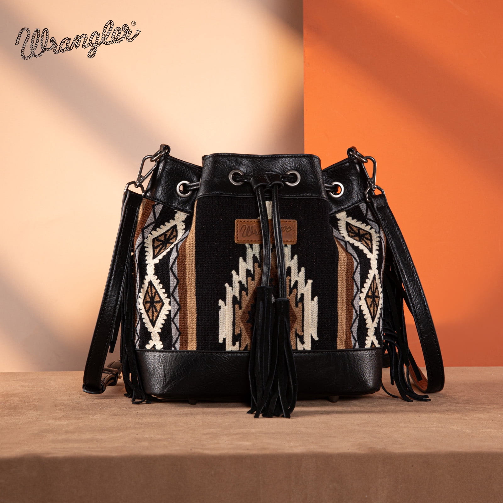 Wrangler Hobo Bags for Women Designer Bucket Purses Western Shoulder Handbags, Black