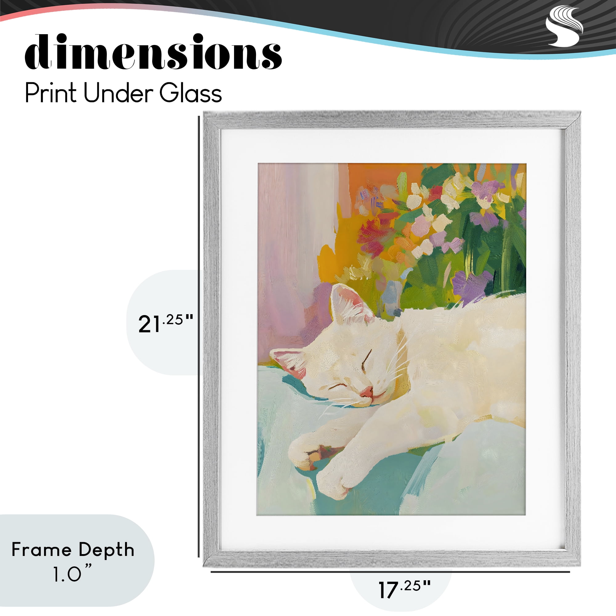 Stupell Industries Sleeping Cat with Flowers Gray Framed Print Under Glass, design by The Prints Vibe