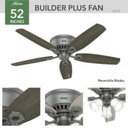 Hunter 52 inch Indoor Ceiling Fan with LED Lights - Ceiling Fan with Pull Chain, For Bedroom, Living Room, or Kitchen, Low Profile Mount, No Remote, 5 Blades - Builder 51113, Matte Silver
