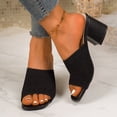 thumbnail image 4 of SACFOF Women's Knit Mesh Slip On Block Heeled Mule Sandals Fashion Square Toe Comfort Casual Beach Low Chunky Heels Open Toe Walking Slide Sandals, 4 of 6