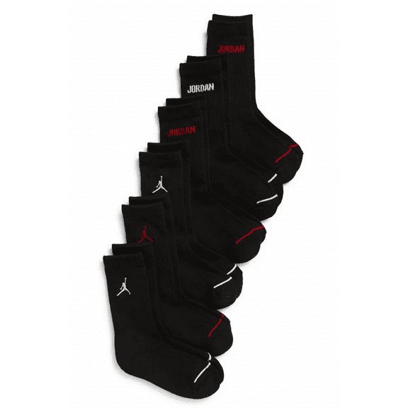 Jordan 6 Pack BigK ids Crew Socks Size 7-9 (3Y-5Y) - Black Assorted