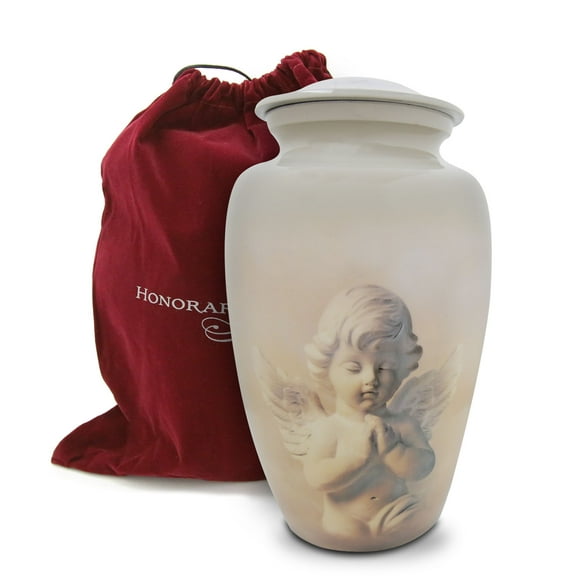 Honorary Memorials Angel's Blessing Cremation Urn for Human Ashes - Handmade Cremation Urn - Adult Size Burial Urn - Velvet Bag for Urn Included