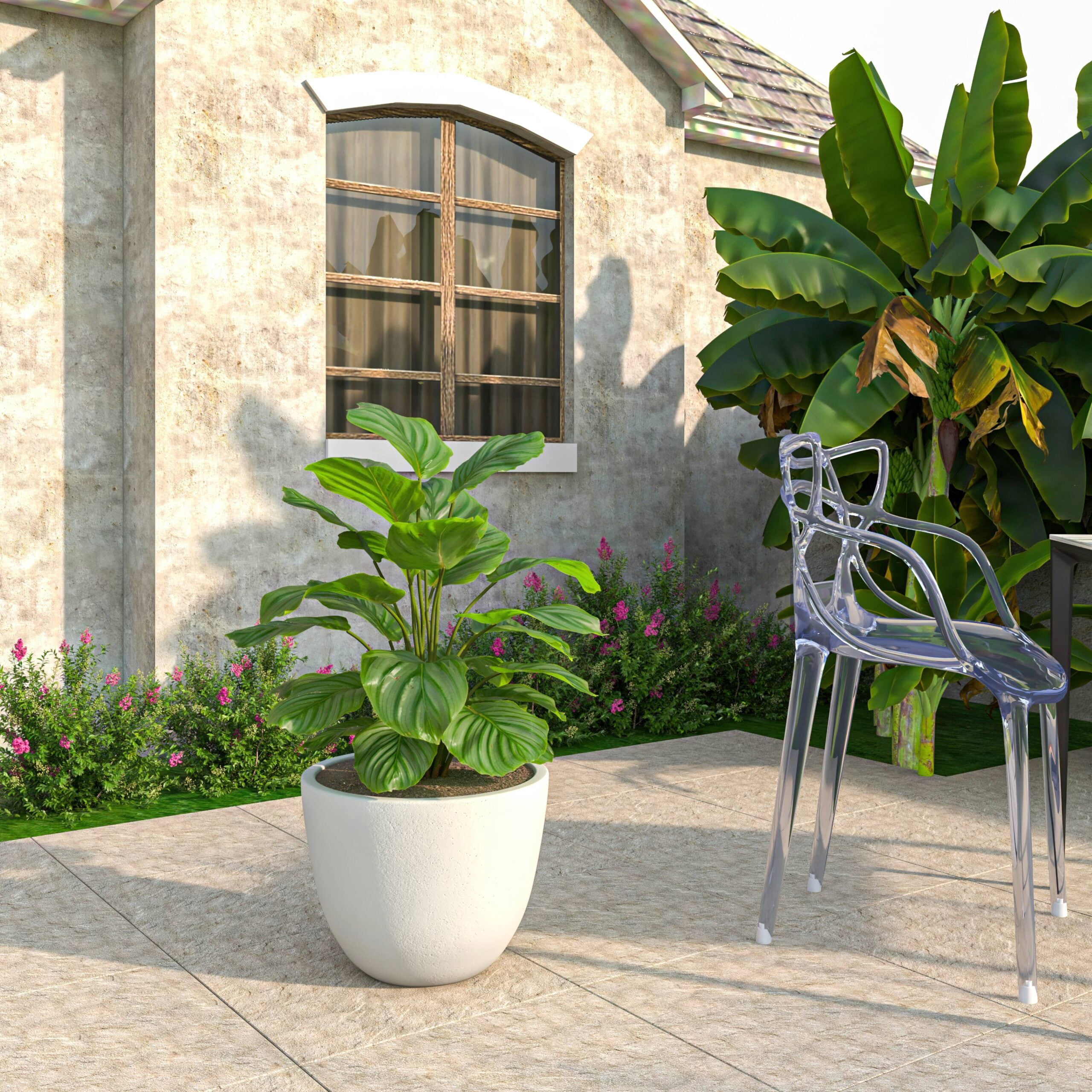 LeisureMod Dahlia Mid-Century Tapered Round Planter, Fiberstone & MgO Clay, Indoor/Outdoor Plant Pot