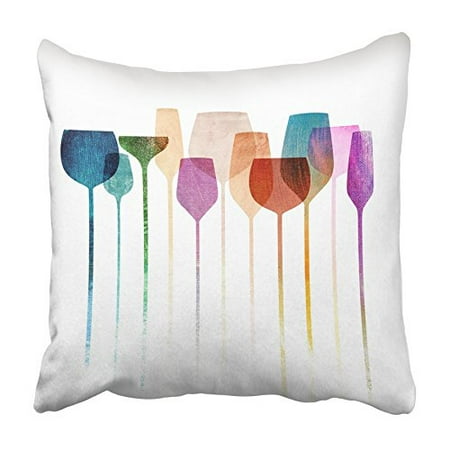 ARHOME Blue Conceptual Collage with Party Glasses Alcohol Drinks for Parties Bars Wine Pillowcase Cushion Cover 18x18