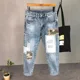 thumbnail image 2 of Pantalones vaqueros para hombre empalmados, pantalones vaqueros ajustados y cónicos, pantalones pitillo ajustados Y 2k Vintage, nuevos en Y2k, elegantes, suaves y lujosos, 2 of 4