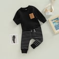thumbnail image 2 of Douhoow 2pcs Toddler Baby Boy Long Pants Set Long Sleeve Pullover + Stripe Print Trousers 6M 12M 18M 24M 3T Kids Casual Outfits, 2 of 8