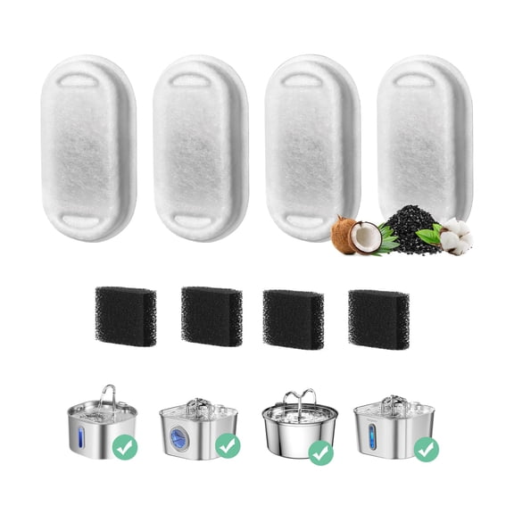 Cat Water Fountain Filter, 8 Pack Cat Fountain Filter Replacement | Pet Water Fountain Filter for 108oz/3.2L & 74oz/2.2L Stainless Steel cat Water Dispenser, Pet Fountain Filter Replacement