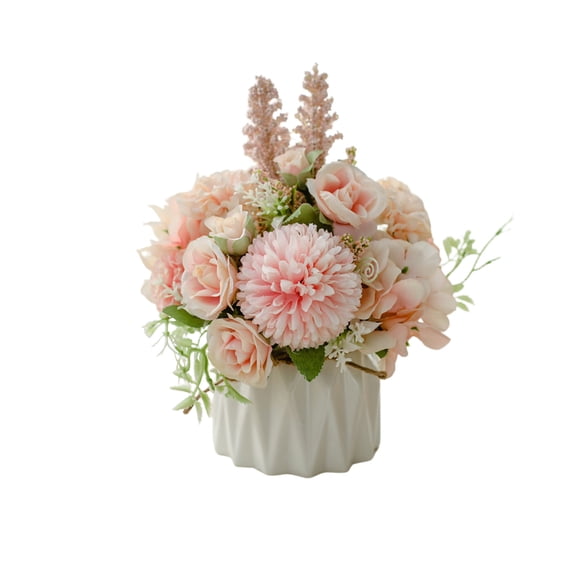 Nmdmisc Fake Flowers in Vase,Small Artificial Silk Flowers with Vase,Faux Flower Arrangement for Home Office,Coffee Dining Table Centerpiece Decor (Tea Hydrangea,Pink)