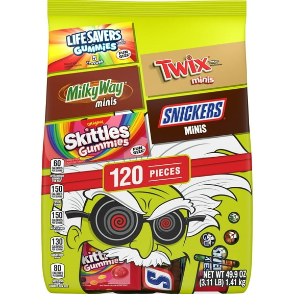 Pack of 2 Snickers, Skittles Gummies & More Halloween Candy Variety Pack - 120 Ct Bulk Bag