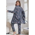 thumbnail image 5 of Women's 3 Piece Floral Print Pajama Set with Robe - Soft Polyester All Seasons Loungewear for Ladies, 5 of 12