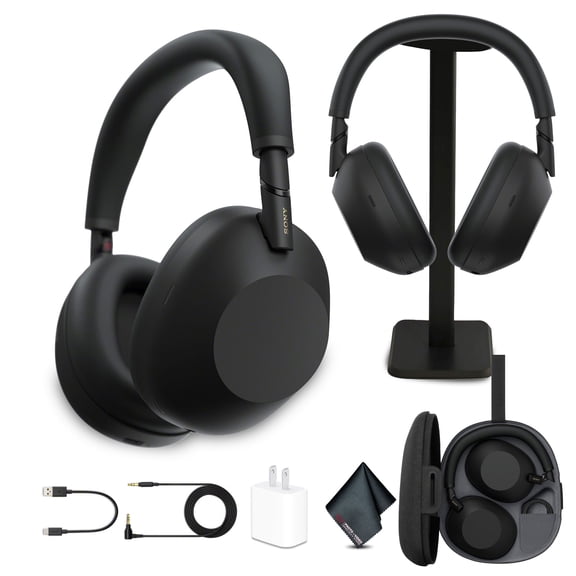 Sony WH-1000XM6 Wireless Noise-Cancelling Over-Ear Headphones (Black) Premium Bluetooth LDAC Audio with QN3 Chip, 12 Microphones, 30-Hour Battery Headphone Stand USB Adapter