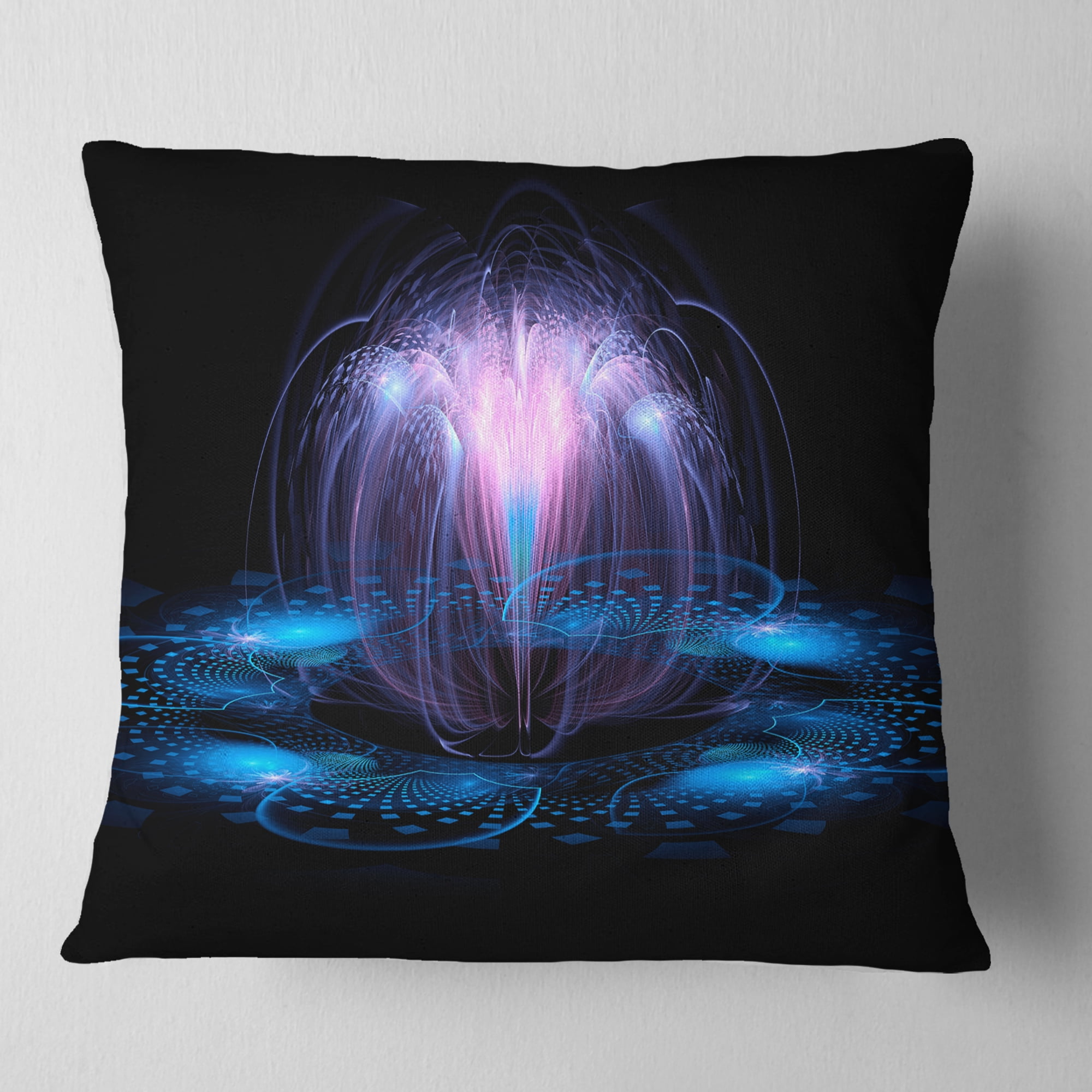 Designart Fractal Blue Flowing Flower - Floral Throw Pillow - 16x16