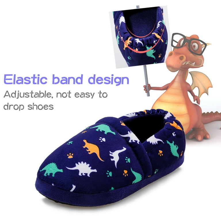 NCCB Boy s Slippers Memory Foam Dinosaur Slippers Toddler Little Big Kids Slip on House Shoes with Non Slip Sole Blue Size 9 10