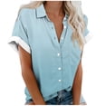 thumbnail image 2 of Lydiaunistar Womens Plus Size Spring Tops Casual Short Sleeve Blouse Shirt with Pocket Button Front Comfortable Printed Polyester Summer Comfort Wear Sky Blue, 2 of 5