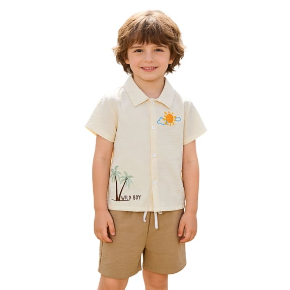 WhouRiu Boys Summer Casual Outfits Short Sleeve Button Down Shirts And Shorts Sets Kids Cute Clothes