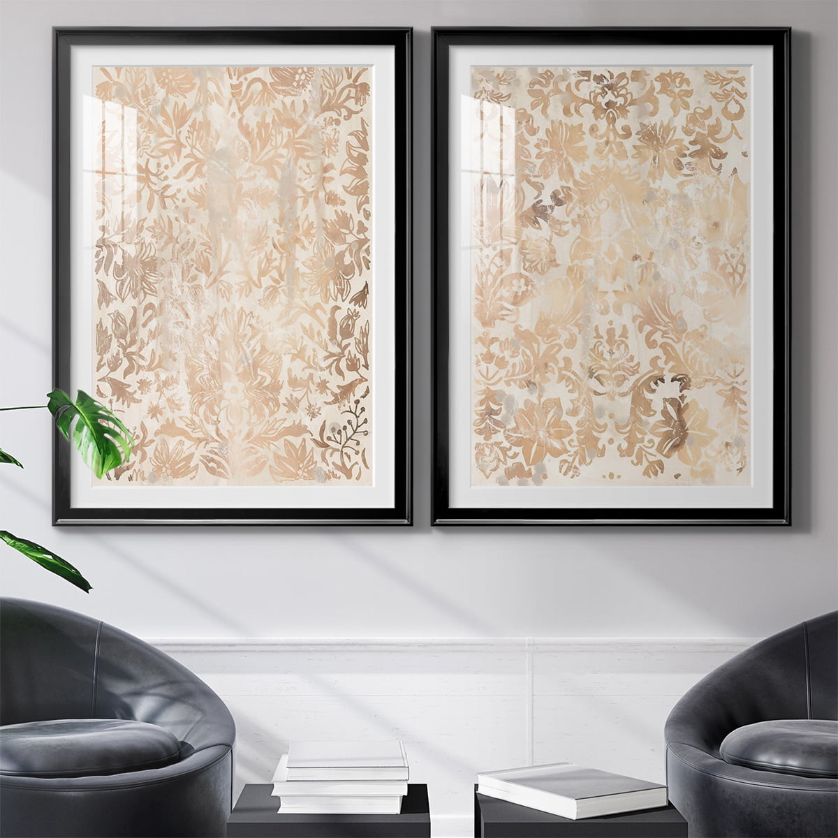 Wexford Home Walnut Damask I Premium Framed Print, 22.5" x 30.5" - Ready to Hang, Black (Set of 2)