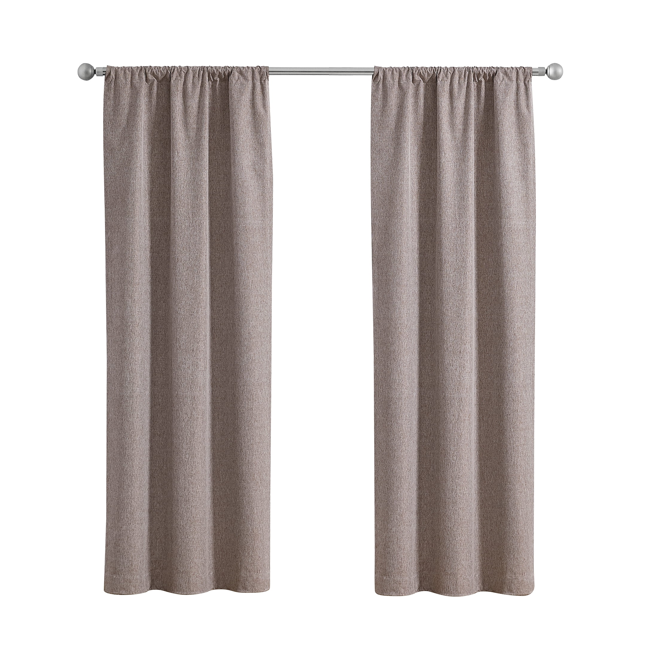 Mainstays Iris Linen Look 100% Blackout Curtain Panel Pair, Set of 2 Room Darkening Drapes for Bedroom, Brown, 37"W x 84"L