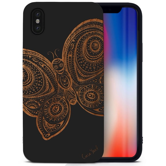 Case Yard Wooden Case for iPhone-XS-Max Soft TPU Silicone cover Slim Fit Shockproof Wood Protective Phone Cover for Girls Boys Men and Women Supports Wireless Charging Butterfly Design