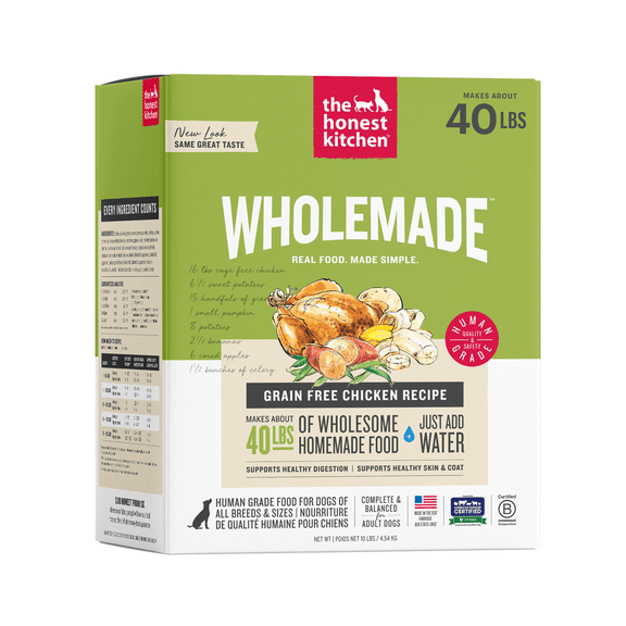 The Honest Kitchen Wholemade Grain Free Chicken Recipe, Human Grade Dehydrated Dog Food, Supports Healthy Digestion, Skin & Coat, 10 lb Box Makes 40 lbs
