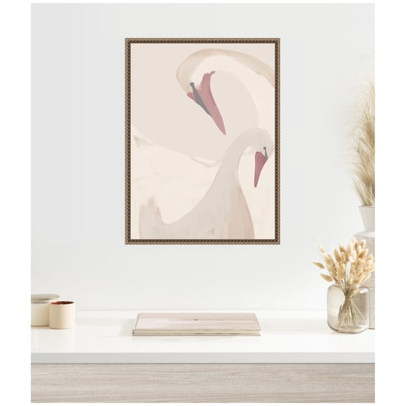 Kate and Laurel Framed Canvas Wall Art Print Swans Swimming by Alicia Abla, 18 x 24 Sylvie Beaded Dark Gold Frame, Modern Contemporary, Abstract Art for Wall Decor
