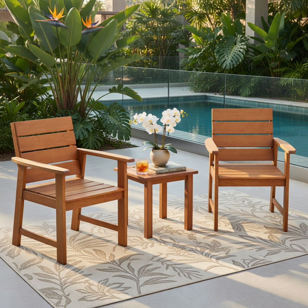 Hommoo 2-Pack Hardwood Outdoor Patio Chairs with Ergonomic 102° Slatted Backrest, Breathable, Sturdy & Easy Assembly, Natural