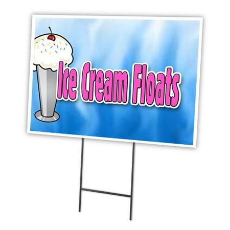 ICE CREAM FLOATS 18"x24" Yard Sign & Stake | Advertise Your Business | Stake Included Image On Front Only | Made in The USA