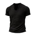 thumbnail image 5 of Homeyce Men's Casual Cotton Linen Shirts V Neck Short Sleeve Soft Raw Edge T-Shirt Summer Trendy Beach Vacation Street Tee,Black M, 5 of 6