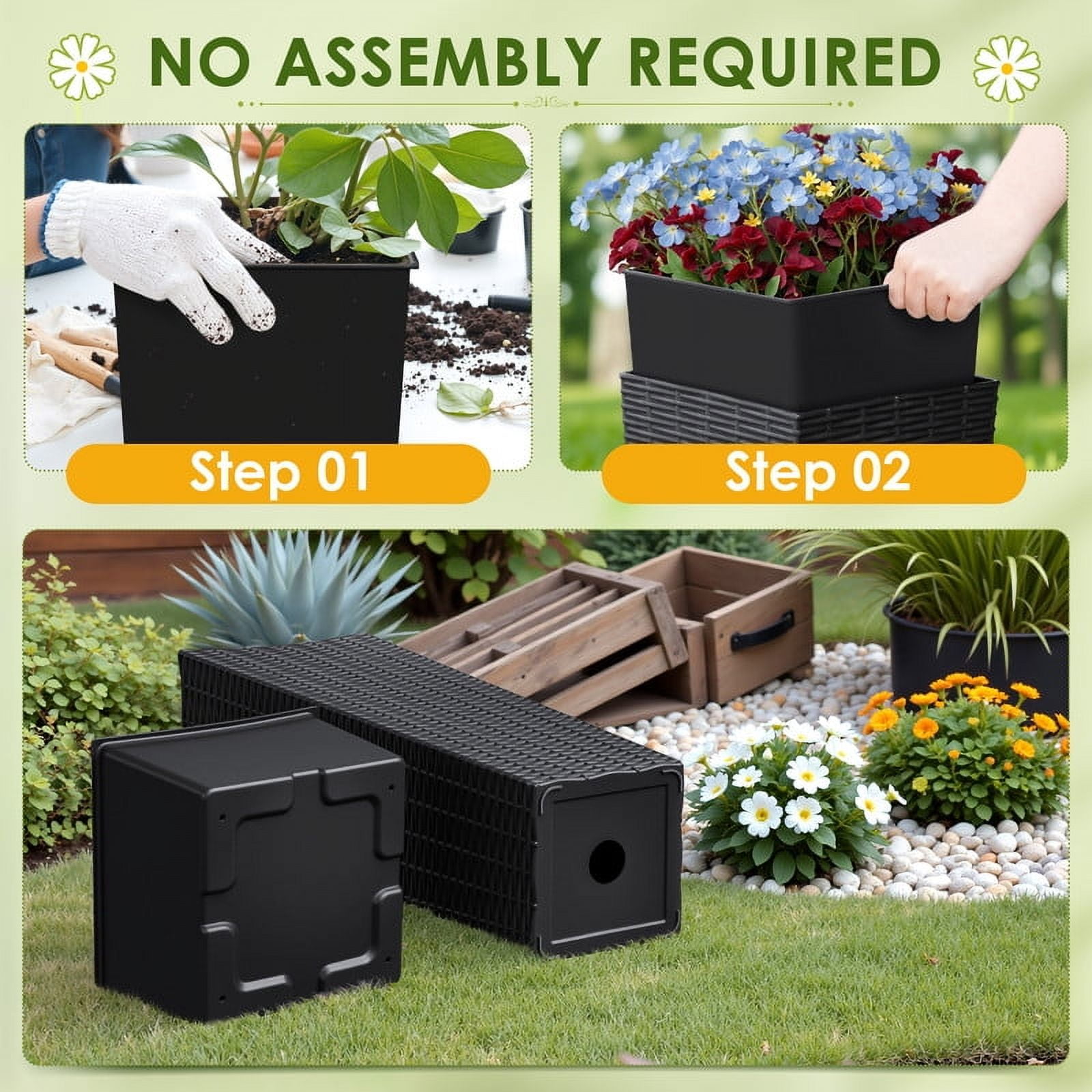 Homall 2-Pack 24" Tall Outdoor Plastic Planters with Inside Pots, Rattan - Patterned for Patio Decor