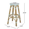 thumbnail image 3 of Wilbur Aluminum and Wicker Outdoor 29.5 Inch Barstools, Set of 2, Light Teal, White, and Bamboo Finish, 3 of 7