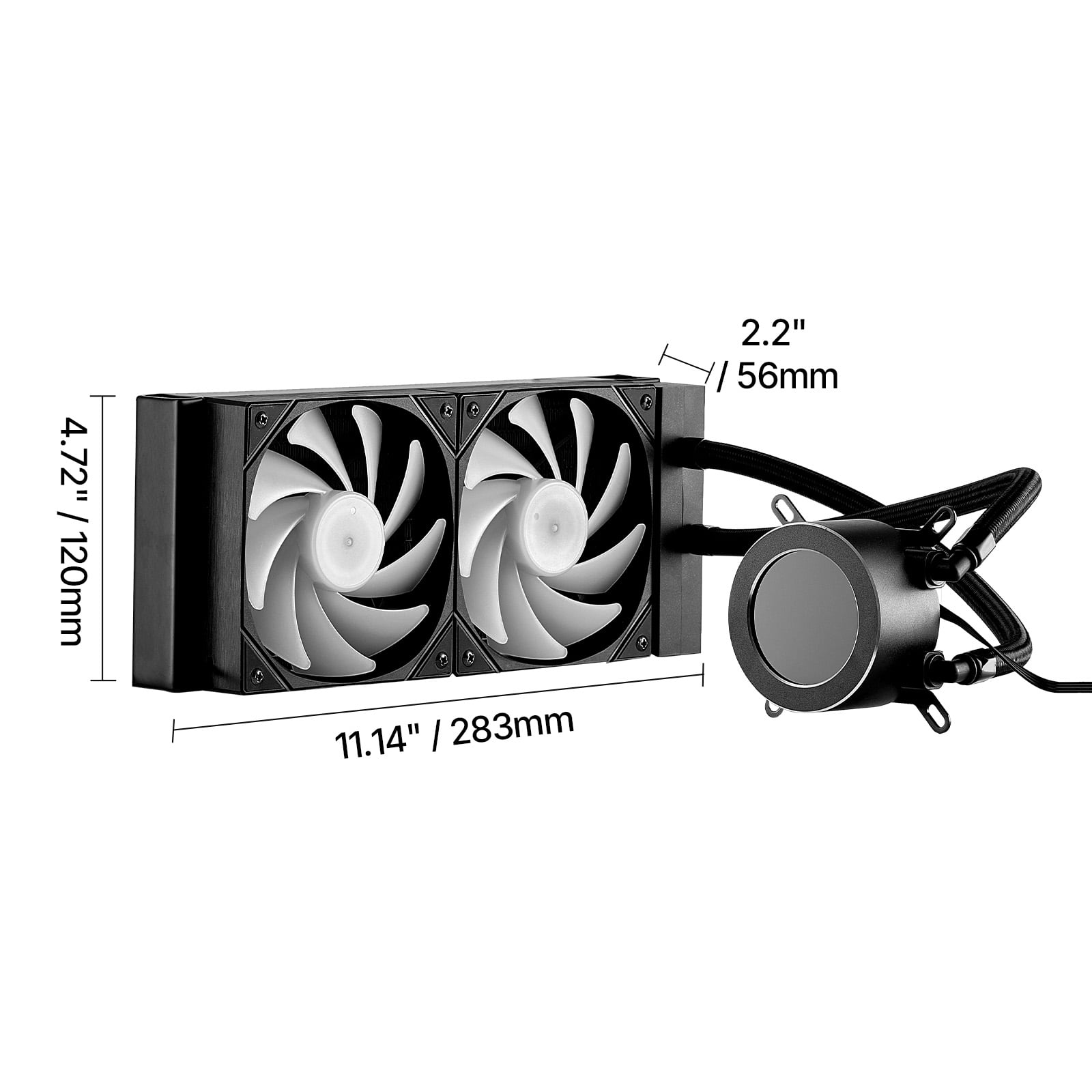 KFFKFF Liquid CPU Cooler, Comprehensive CPU Water Cooler - 120mm PWN Fans & Pump, Customizable Black PC Liquid Cooler with 2.1'' LCD Display & ARGB Lighting, Compatible with Intel 115X/1366/2011