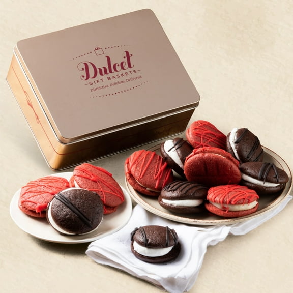 Dulcet Gift Baskets Chocolate & Red Velvet Whoopie Pie Tin Assortment, Fresh Bakery