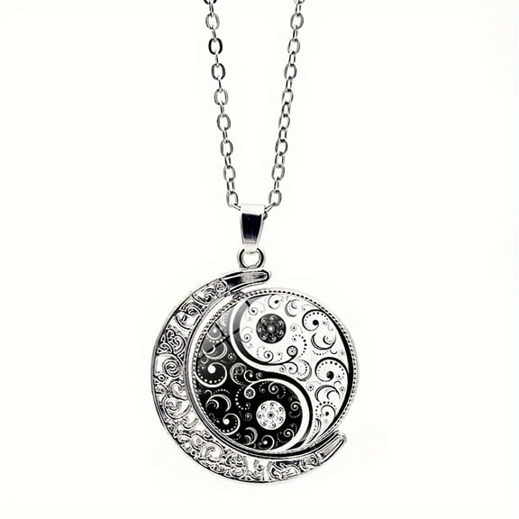 3pcs  Double-Sided Gem Necklace, Moon Pendant & Vintage Sweater Chain - Fashion Accessories,3pcs