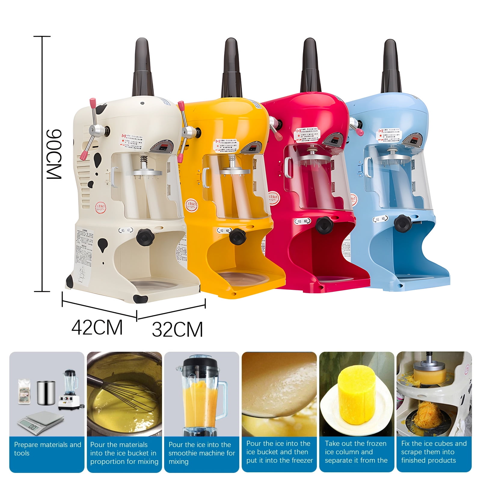 Kolice Commercial Ice Shaver Machine, Snowflake Ice Shaver, Ice Cone Maker-Output: 150kgs/H, Adjustment Knob for Ice Thickness, 2 Stainless Steel Blade, 2 Buckets Included