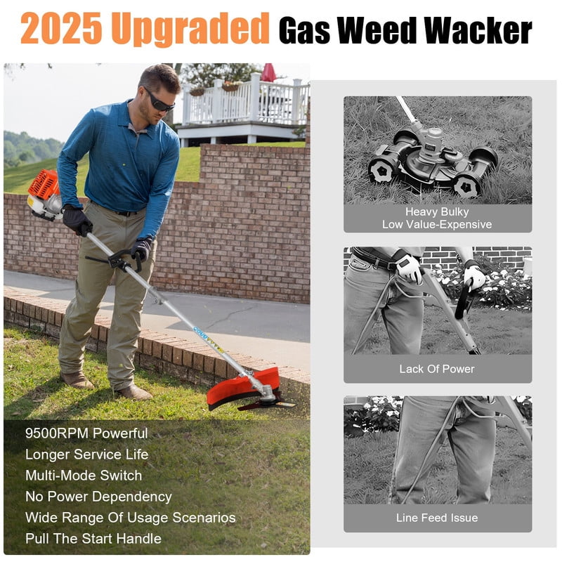Floseru 52cc 2 Stroke Gas Weed Wacker, Multi-Functional Gas Powered Brush Cutter, 5 in 1 Tool Weed Wackers, Cordless Hedge Trimmer, Gas Weed Wacker Yard Care Tools, Lightweight Weed Eater