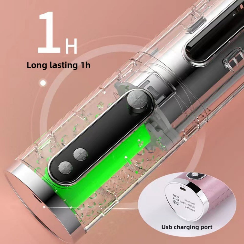 Cordless Automatic Curling Iron,Ceramic Auto Hair Curler with LCD Display 6 Temps & Timers,Portable USB Rechargeable Curling Iron Wand,Detangle & Scald-Free