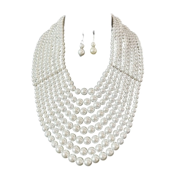 WINDLAND Luxurious Multi Strand Imitation Pearls Necklace And Earrings Set Fashionable Jewellery For Parties And Evening Event
