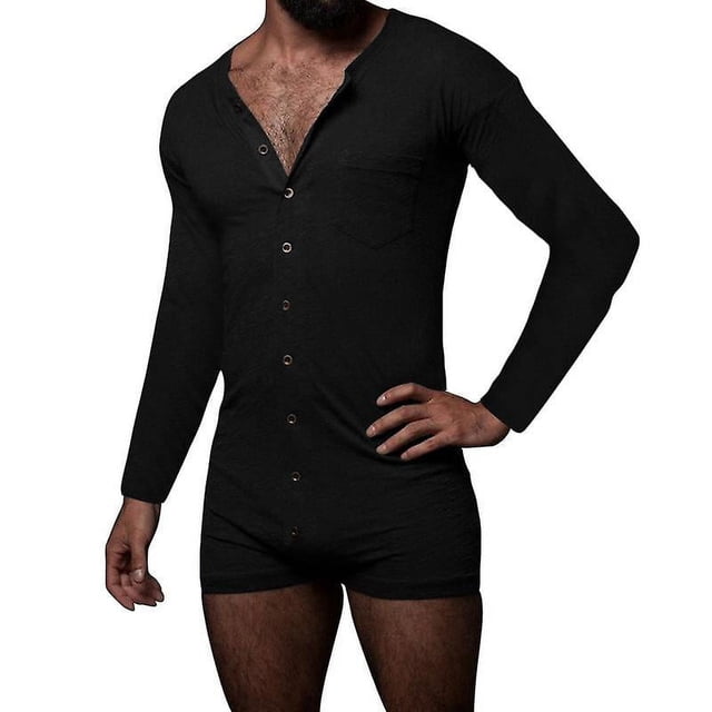 Pyjama une-Pièce pour Hommes, Combinaison Henley, Chemise de Nuit Boutonnée