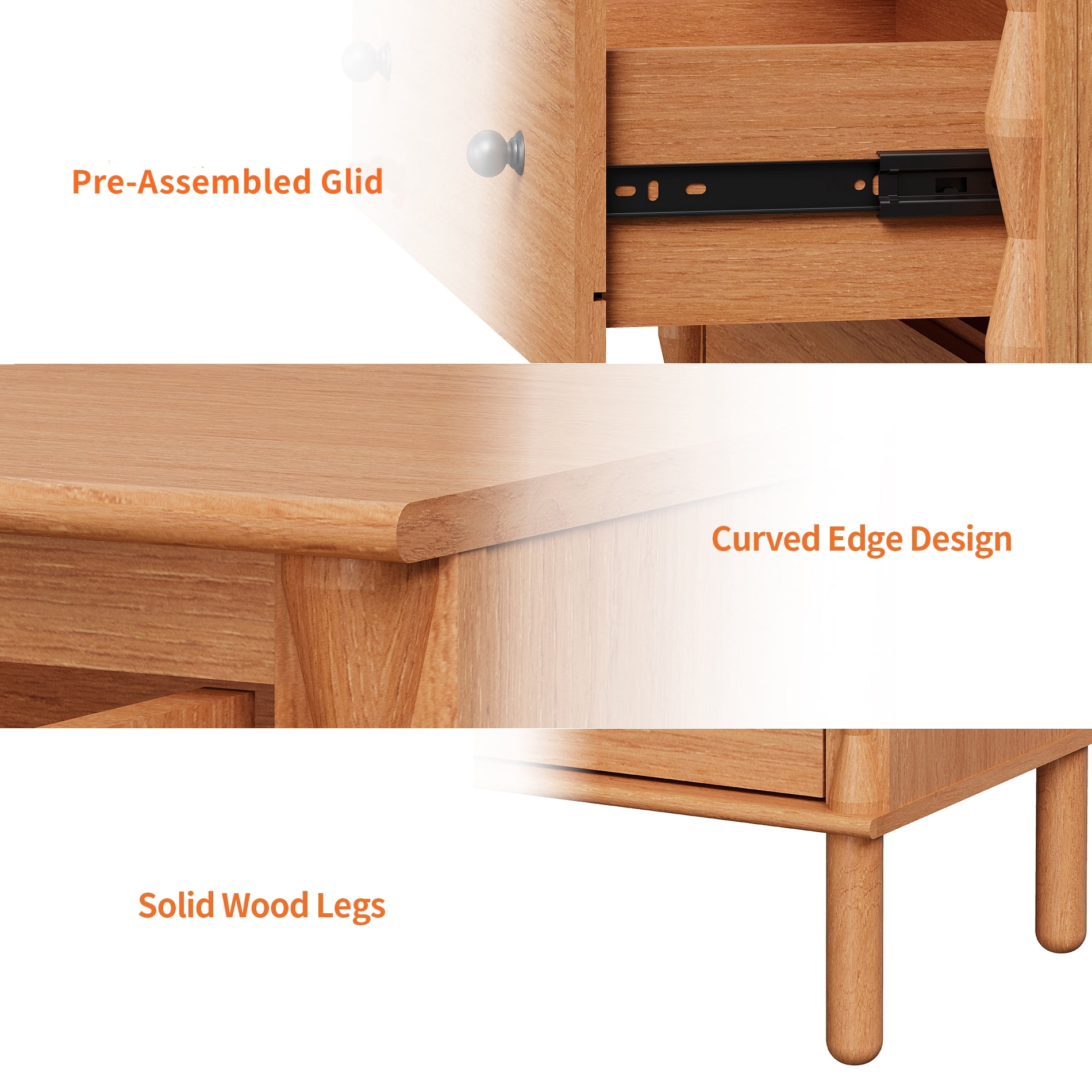 PRE-ASSEMBLED Drawer Glides & Anti-Tip Kit 3 Drawer Dresser for Bedroom，Brown