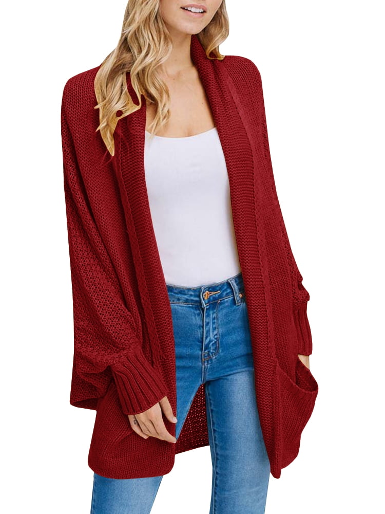 Womens Cardigan Sweater Coat Batwing Sleeve Tops Knitted Oversize Loose Winter 