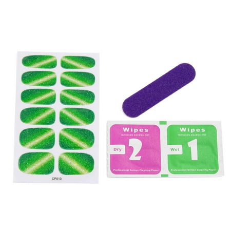 5 Sets Green Glitter Adhesive Full Cover Nail Stickers Manicure Green Glitter Adhesive Full Cover Nail