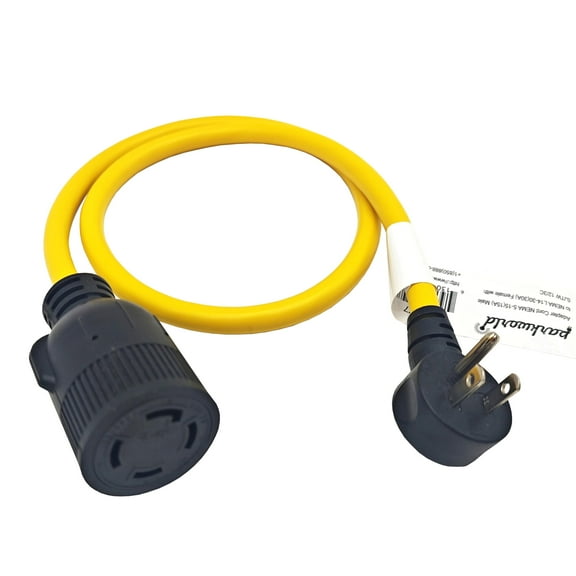 Parkworld 885477E Household 15A right angle plug 5-15P to Generator 4 prong 30A receptacle L14-30R socket Adapter Cord (3FT) groung pole down of the plug