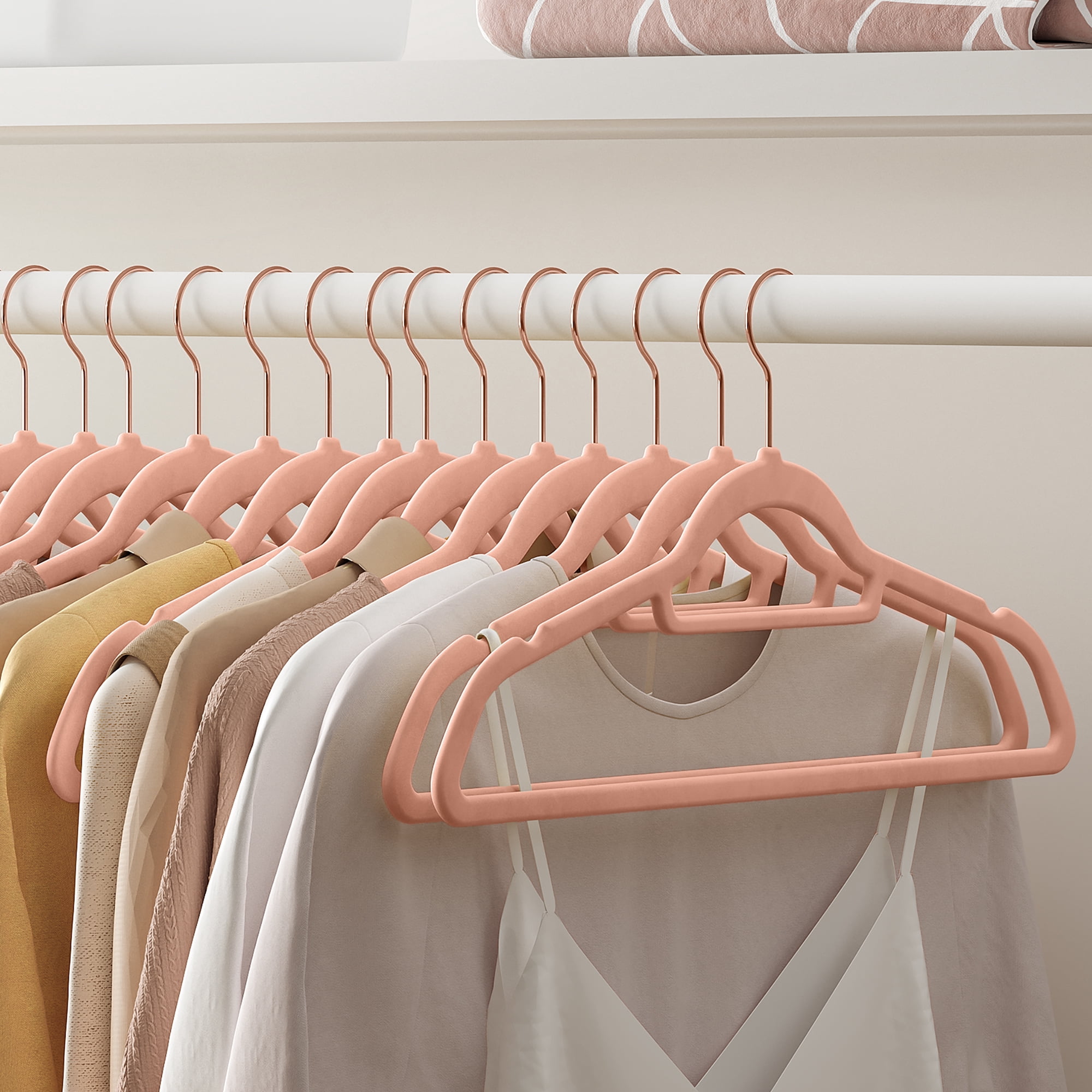 50 Pack Velvet Hangers Coat Hanger with Swivel Hook Non-Slip for Coat Shirt Dress Pants Light Pink