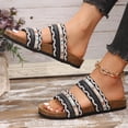 thumbnail image 3 of Modisza Summer Flat Sandals for Women Knitted Strap Comfortable Walking Slides Cork Footbed Beach Vacation Slippers Shoes Black size 6, 3 of 7