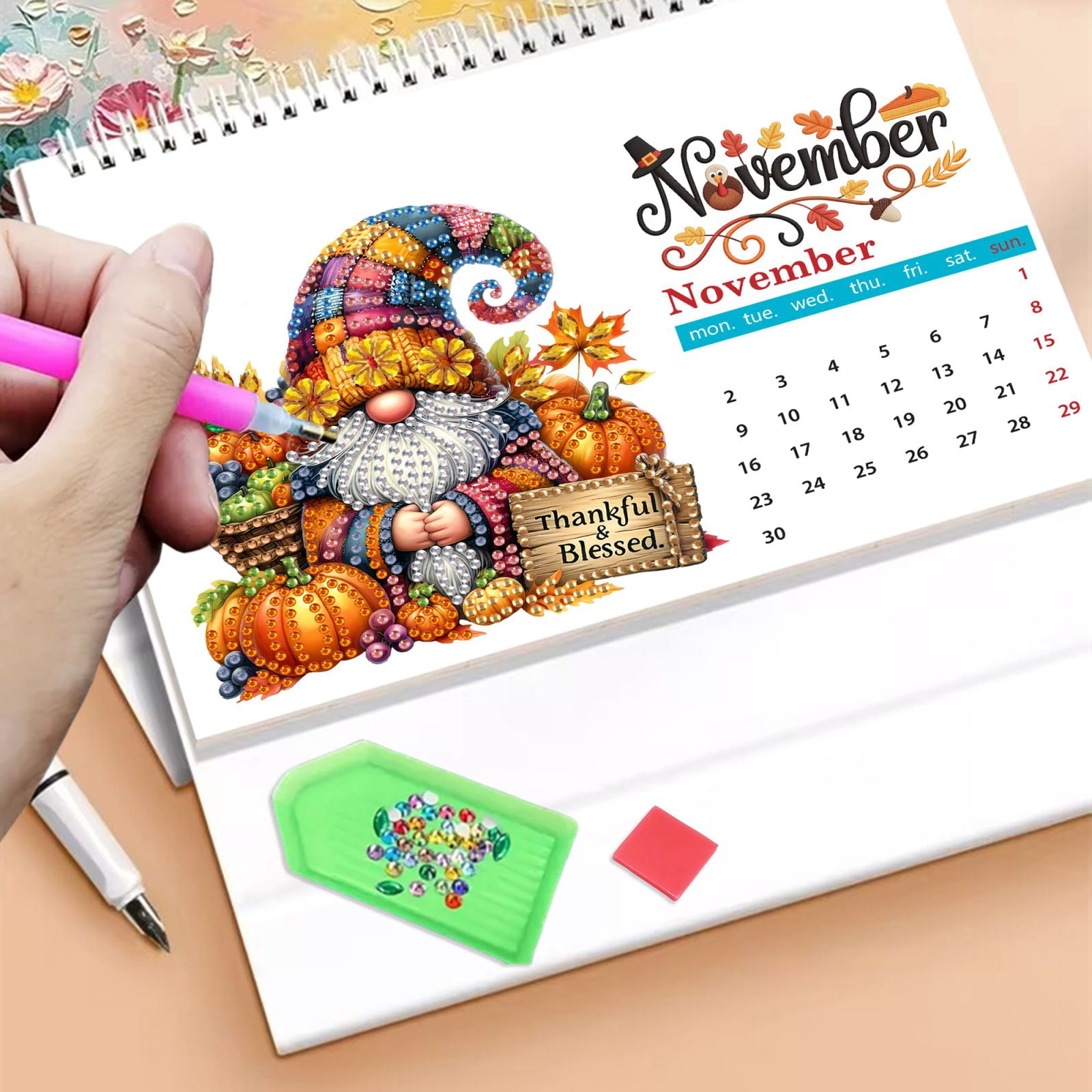 FLOPESN 2026 DIY Diamond Art Painting Desk Calendar,Thick Paper Monthly Flip Tabletop Calendars for Office Home Decor Planning-Goblin