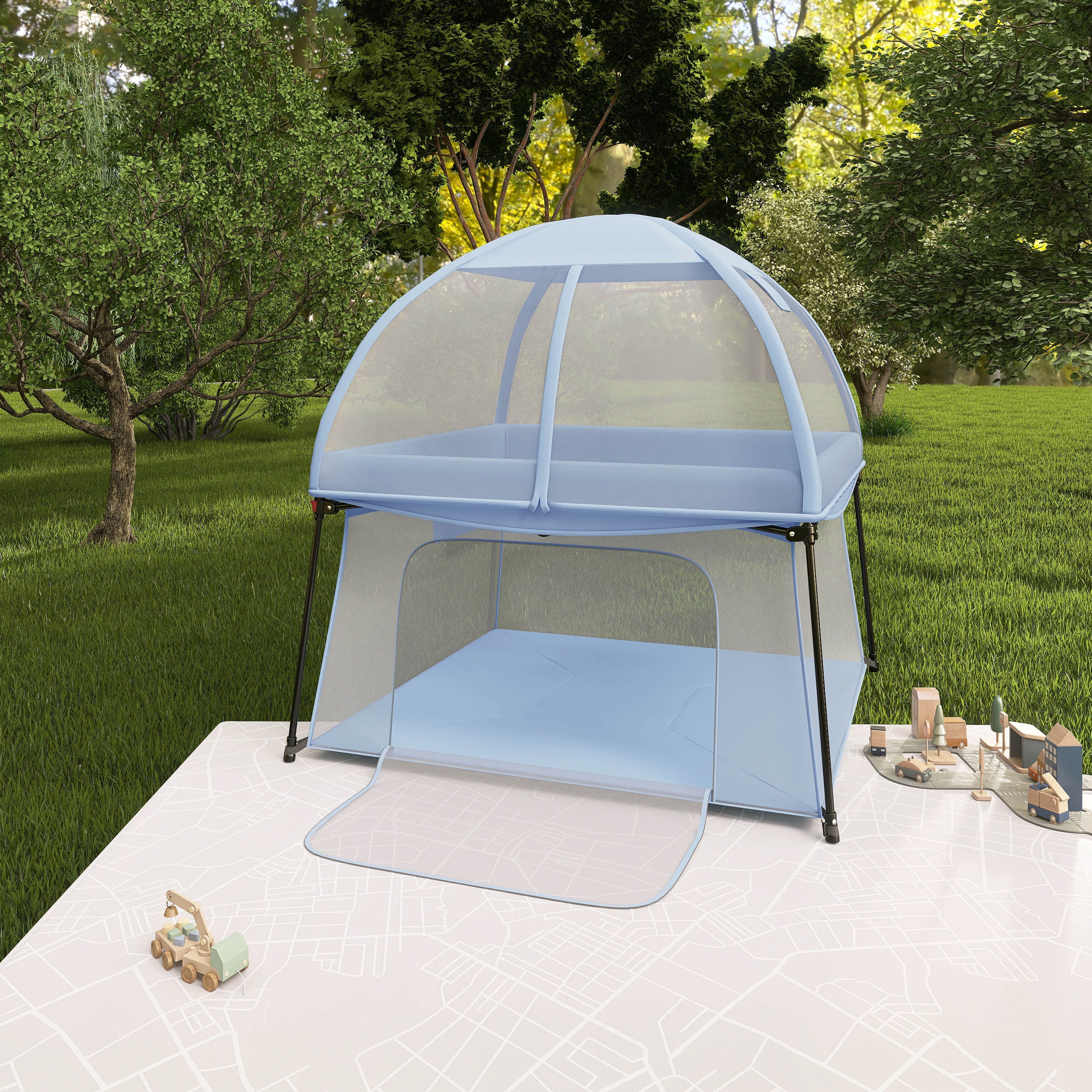 Dream On Me Ziggy Square Playpen with Canopy, Blue, (Model # 4434-BLU)
