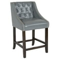 thumbnail image 2 of Merrick Lane Upholstered 24" High Stool Transitional Light Gray Faux Leather Tufted Walnut Counter Stool with Accent Nail Trim, 2 of 13