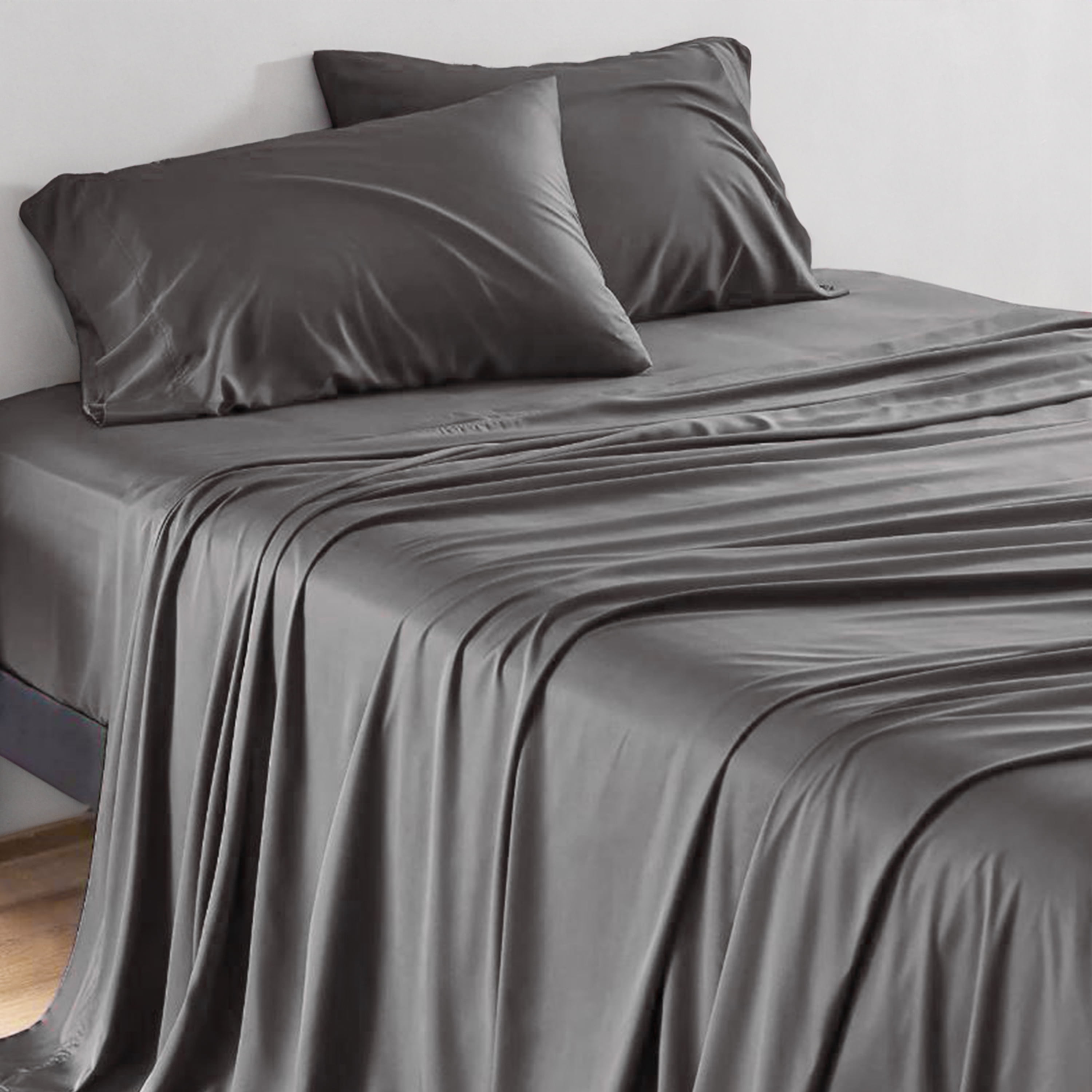 Sleepgram Viscose from Bamboo Queen Bed Sheets w/2 Pillowcases, Grey Stone