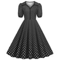 thumbnail image 2 of SELONE Vintage Dress for Women 1950s Summer Vintage Short Sleeve Polka Dot Pleated V Neck Doll Dot Printing Three Layer for Prom Evening Party Graduation Tea Birthday Travel Photography Black M, 2 of 6
