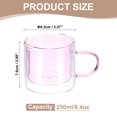 thumbnail image 2 of 8.4 oz Double Wall Glass Coffee Mugs Glass Tea Cup with Widened Handles for Espresso Coffee Cappuccino Tea Bag Latte Hot Cold Beverages Juice Pink, 2 of 6
